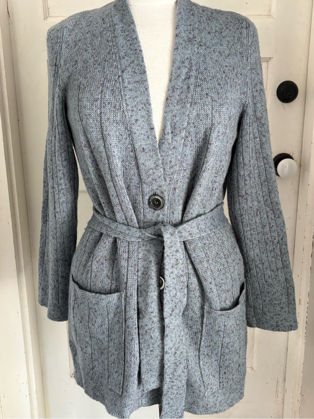Vtg Jordan Marsh alpaca knit cardigan sweater women’s Lrg Gray made in Italy NWO